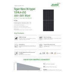 Panneaux solaire 575Wc à 590Wc Jinko Solar Tiger Neo (Mono/Bi-facial)